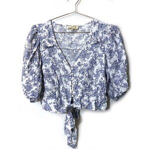 NWOT Cynthia Rowley Cottage Core Blue Floral Vintage Style Cropped Blouse, S